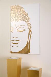 Pannello da parete, quadro da parete Buddha 75xh120cm pannello legno verticale colore bianco con intarsi colore oro