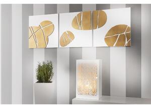 Tris Pannelli da parete in legno fondo bianco con foglia oro 150x50xh1,5 cm legno laccato bianco