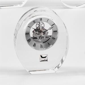 Orologio in Cristallo Blasone argento, sveglia da tavolo 13xh16 cm in cristallo K9 trasparente