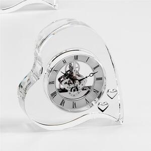 Orologio in Cristallo Cuore con cuoricini Argento, orologio da tavolo 14xh15 cm in cristallo K9 trasparente