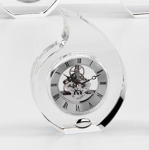 Orologio in Cristallo Ovalino con placca Argento, sveglia da tavolo 13,5xh18cm in cristallo K9 trasparente