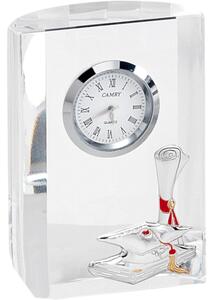 Orologio da appoggio Cristallo, laurea bomboniera 7x2,8xh10 cm Cristallo trasparente K9 in confezione regalo