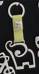 Portachiavi in Argento ELEFANTE con cinturini in Pelle VERDE 7x11cm in scatola regalo , bomboniera