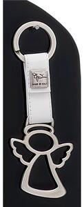 Portachiavi in Argento ANGELO con cinturini in Pelle Bianco 7x11cm in scatola regalo , bomboniera