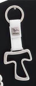 Portachiavi in Argento TAO con cinturini in Pelle Bianco 7x11cm in scatola regalo , bomboniera