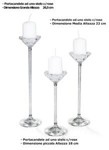 Porta candele cristallo ad uno stelo con fiore Misura Media cm h 22 uno stelo K9 idea per bomboniera