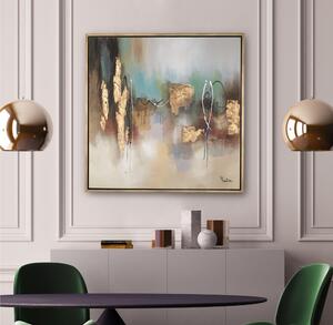 Pannello da parete, quadro con cornice ASTRATTO GOLD 100x100x1,6 cm orizzontale pannello in legno colore marrone disegnato su tela a rilievo