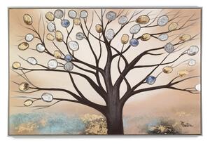 Pannello da parete, quadro con cornice Albero Foglie 120x80x1,6 cm orizzontale pannello in legno colore marrone disegnato su tela a rilievo