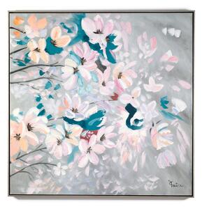 Pannello da parete, quadro con cornice Ramo Fiorito 100x100x1,6 cm orizzontale pannello in legno colore marrone disegnato su tela a rilievo