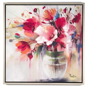 Pannello da parete, quadro con cornice Vaso Con Fiori 80x80x1,6 cm orizzontale pannello in legno colore marrone disegnato su tela a rilievo