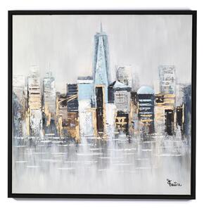 Pannello da parete, quadro con cornice New York 100x100x1,6 cm orizzontale pannello in legno colore marrone disegnato su tela a rilievo