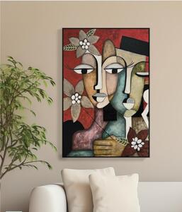 Quadro con cornice da parete, Quadro con cornice COPPIA ASTRATTA ROSSO 80x120x1,6 cm pannello in legno colore con colori acrilici e tempera