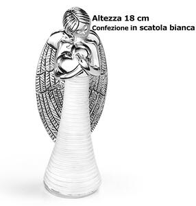 Angelo in resina argentata con decoro Cuore della vita h 18 cm in scatola regalo, ideale per uso bomboniera