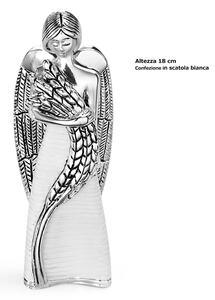 Angelo in resina argentata con decoro Spiga della vita h 18 cm in scatola regalo, ideale per uso bomboniera