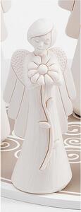 Angelo in resina colore bianco luna con decoro fiore h 12 cm in scatola regalo, ideale per uso bomboniera