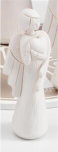 Angelo in resina colore bianco luna, con decoro Cuore h 12 cm in scatola regalo, ideale per uso bomboniera
