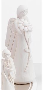 Angelo in resina colore bianco luna con decoro fiore h 18 cm in scatola regalo, ideale per uso bomboniera