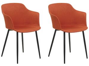 Set di 2 sedie da pranzo in tessuto arancione imbottito con gambe nere Stile retrò Mobili per il soggiorno Beliani