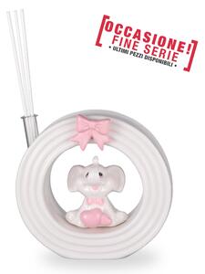 Profumatore Elefante a palla Rosa in ceramica dimensione 13,5x5,5x h12,8 cm per comunione battesimo in scatola regalo , bomboniera