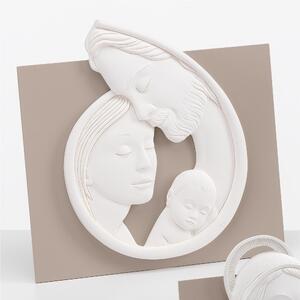 Quadro sacro, Sacra Famiglia, base in legno ed immagine resina e polvere di marmo, 23x23 cm immagine sacra, appeso o appoggiato