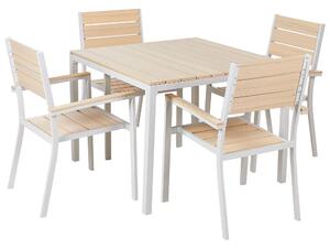 Set da pranzo all'aperto tavolo e 4 sedie design a doghe Legno plastico chiaro e alluminio bianco Beliani