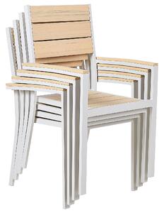 Set di 4 sedie da pranzo da giardino Struttura in alluminio bianco Seduta beige sedie impilabili da giardino Beliani