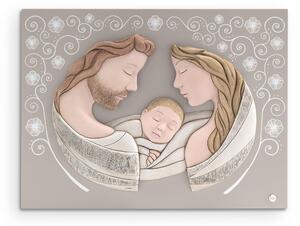 Capoletto, Quadro Sacra Famiglia base bicolor in legno 45xh34 ed immagine in resina colorato, pu� essere appeso o appoggiato