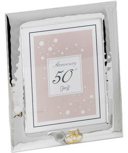 Portafoto rettangolare bianco Martellato 50 anni anniversario 13X18 PER FOTO 10x15 cm inserto in oro