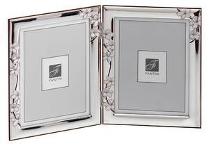 Portafoto doppio con cornice Fascia Fiore di Pesco Verticale PER FOTO 10x15 cm in lastra di argento