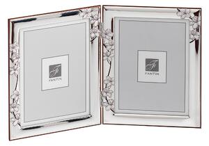 Portafoto doppio con cornice Fascia Fiore di pesco Verticale PER FOTO 15x20 cm in lastra di argento