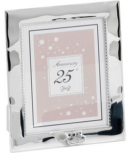 Portafoto rettangolare 25 anni anniversario Bianco cordoncino 18X23 PER FOTO 15x20 cm PVD decoro calla