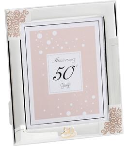 Portafoto rettangolare 50 anni anniversario 18X24 PER FOTO 15x20 cm PVD decoro damasco