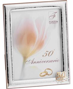 Portafoto da appoggio 50 anni anniversario con Fascia profilo martellato PER FOTO 10x15 cm in argento