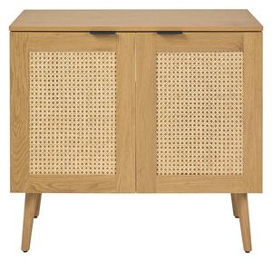 Mobiletto da bagno finitura legno chiaro, intreccio in rattan e metallo nero L80 cm MANILLE