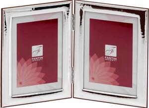 Portafoto doppio con cornice FASCIA MARTELLATA Verticale PER FOTO 10x15 cm in lastra di argento