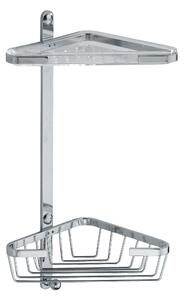 Angolare 2 piani con griglia triangolari e vaschetta in plastica fissaggio a parete in ottone cromato 22x16,5xh38 cm garantita 5 contro la corrosione