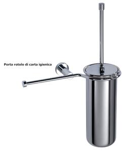 Porta scopino da bagno sospeso con bossolo e porta rotolo in ottone cromato DECO 25x13xh37 cm stile Retro colore inox lucio
