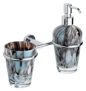 Porta bicchiere dosatore con supporto fissaggio a muro con contenitore in vetro di murano DECO 29x11,5xh20 cm supporti in ottone cromato inox lucido