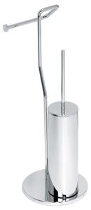 Porta rotolo e scopino da bagno in ottone cromato Diametro 17,5xh51 cm con bossolo in Ottone CROMATO Duemila Plus in ottone cromato