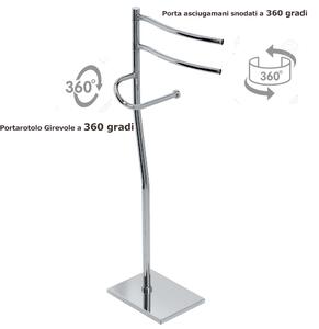 Piantana Porta salviette e portarotolo girevole a 360 gradi in ottone cromato 19x14xh70 cm in Ottone CROMATO Duemila Plus in ottone cromato