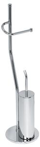 Piantana Porta rotolo fisso e scopino da bagno in ottone cromato 17,5xh70 cm con bossolo in Ottone CROMATO Duemila Plus in ottone cromato