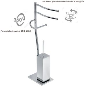 Piantana porta salviette , porta rotolo , porta scopino - bracci girevoli a 360 gradi 19x14xh70 cm con bossolo in Ottone CROMATO Duemila Plus in ottone cromato