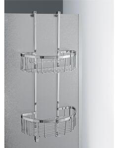 Mensola doccia semicircolare due piani - Fissaggio a Vetro Box Doccia, 28x15xh65 cm ottone cromato spessore Max. Vetro 1,5 cm
