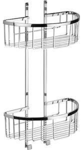 Mensola doccia semicircolare due piani - Fissaggio a Parete, 28x14xh49 cm ottone cromato spessore con stop e viti