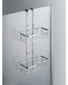 Mensola doccia un due piani - Fissaggio a Vetro Box Doccia 26x12xh65 cm ottone cromato spessore Max. Vetro 1,5 cm