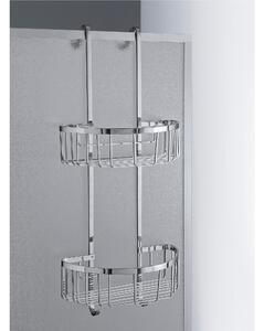 Mensola doccia semicircolare due piani - Fissaggio a Telaio Box Doccia, 28x14xh69 cm ottone cromato spessore Max. Vetro 3 cm