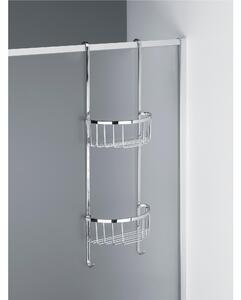 Mensola doccia semicircolare due piani - Fissaggio a Telaio Box Doccia, 23,5x12xh69 cm ottone cromato spessore Max. Vetro 3 cm