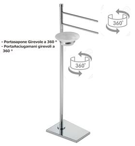 Piantana da bagno in ottone porta salviette + portasapone 3 Bracci girevoli 14x24xh70 cm base trapezioidale , TIFFANY cromo lucido