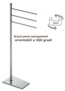 Piantana da bagno in ottone porta salviette 3 Bracci girevoli a 360 gradi 16x30xh85 cm base trapezoidale , TIFFANY cromo lucido
