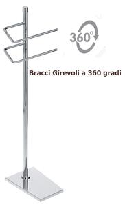 Piantana da bagno in ottone porta salviette 3 Bracci girevoli a 360 gradi 16x30xh85 cm base trapezoidale , TIFFANY cromo lucido